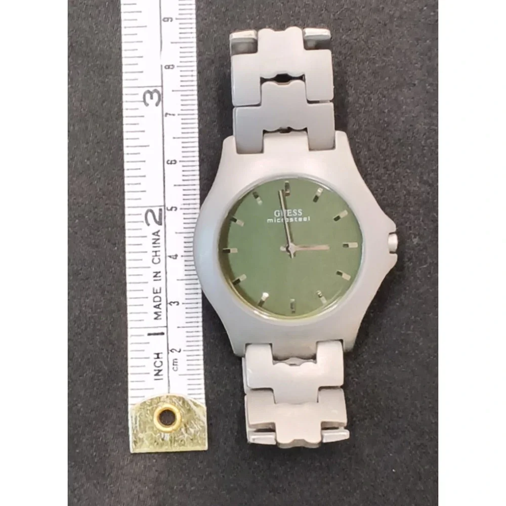 Guess Microsteel Men's Watch G75410G Green Face Steel Gray Band #W5162